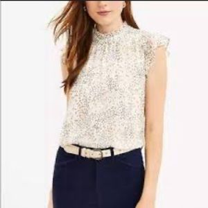 NWT Loft Sleeveless Top, Cream Colored w tiny blue/res/dark yellow print, XXL